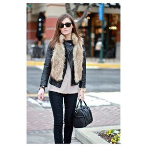 Bershka faux fur vest tan and black fur S